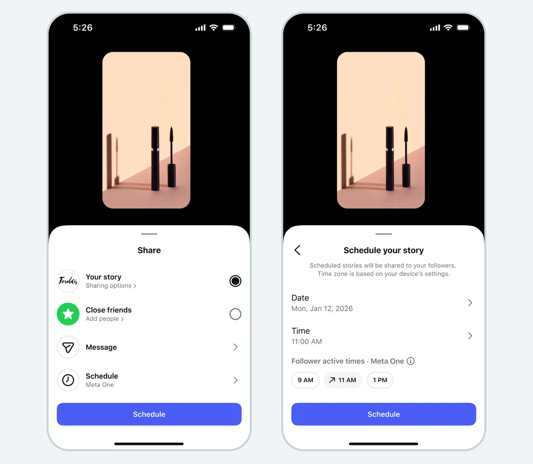 Recurso de agendamento de Stories no Meta One